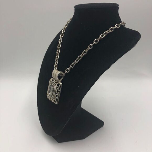 Vintage Bali Style Silver Tone Square Statement Necklace and Pierced Earring Set - Picture 6 of 16